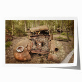 Extra large rolled print featuring a derelict building in muted gray tones, ideal for art wall dining room.