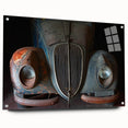 Large abstract wall art on acrylic glass featuring geometric shapes in muted earth tones.