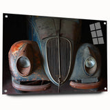 Large abstract wall art on acrylic glass featuring geometric shapes in muted earth tones.