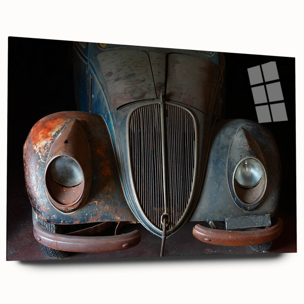 Large abstract wall art in mid-century modernist style, featuring muted earth tones on acrylic glass.