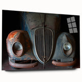 Large abstract wall art in mid-century modernist style, featuring muted earth tones on acrylic glass.