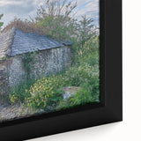 Black and white framed canvas featuring a vintage landscape painting, ideal for bedroom wall decor.