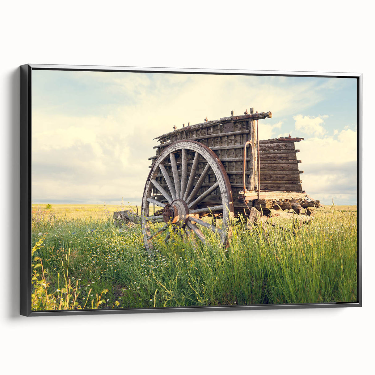 Black and white framed canvas of a vintage landscape painting, ideal for bedroom wall art.