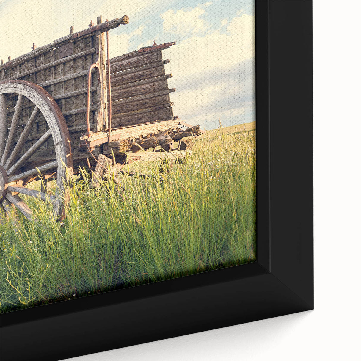 Close-up of black wall art featuring textured, colorful abstract design on a large framed canvas.
