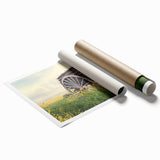 Extra large rolled print depicting a derelict building in muted gray and blue, ideal for classy bathroom wall art.