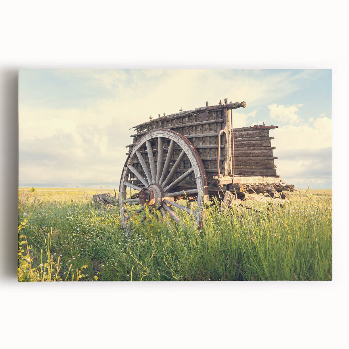 Large black and white stretched canvas of a derelict building, ideal for kitchen wall art.