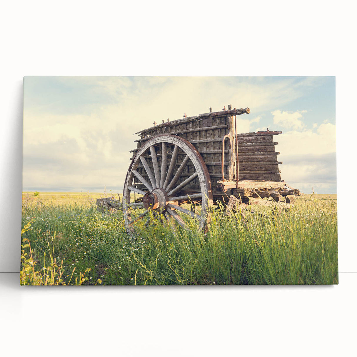 Black and white photograph of a dilapidated building on stretched canvas, suitable as large kitchen or bedroom wall art.