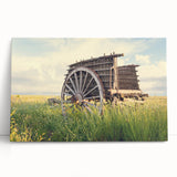 Black and white photograph of a dilapidated building on stretched canvas, suitable as large kitchen or bedroom wall art.