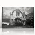 Large abstract wall art featuring a mid-century modernist design in muted gray and black tones on a framed acrylic panel.