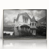 Mid-century modernist art depicting a silver-toned architectural design on acrylic, ideal for modern art wall decor.