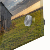 Large abstract wall art in mid-century modernist style, featuring a blend of muted gray and blue tones on acrylic glass.