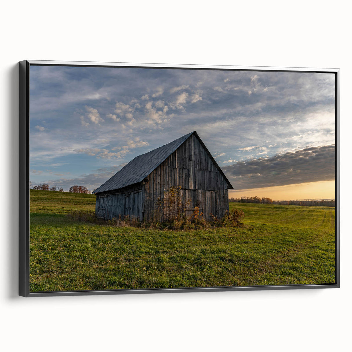 Framed canvas depicting a vintage-style black and white landscape, ideal for bedroom wall art.