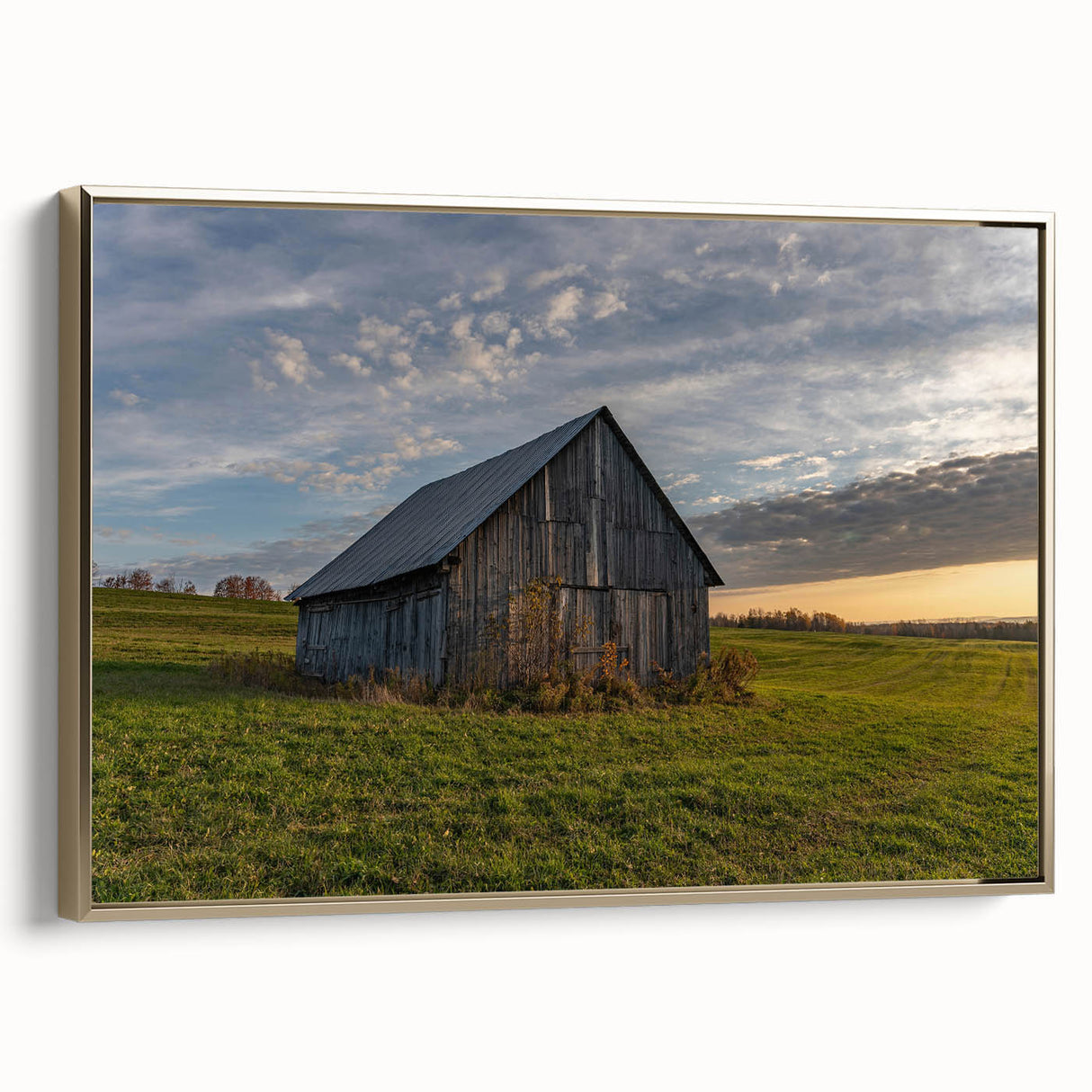 Black and white framed canvas depicting a vintage landscape scene, ideal for bedroom wall art.