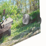 Large abstract wall art in mid-century modernist style, featuring muted earth tones on acrylic glass.