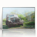 Art Deco poster featuring a stylized architectural design in muted gray, framed in white acrylic.