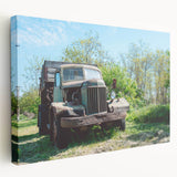 Large art print of a derelict building in muted gray, ideal for kitchen wall art, on stretched canvas.