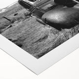 Art deco poster featuring geometric patterns in muted gold and black on rolled canvas, suitable for dining room wall art.