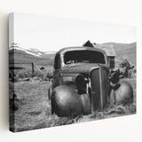 Large canvas print of a derelict building in muted gray tones, ideal for kitchen wall art.