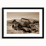 Extra large abstract art print depicting colorful, textured architectural forms on a black framed canvas.