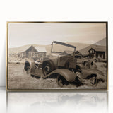 Mid-century modernist large art print of a derelict building in gold frame, ideal for modern art wall decor.