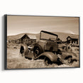 Black and white framed canvas depicting a vintage landscape scene, ideal for bedroom wall decor.