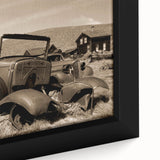 Framed canvas featuring a black and white vintage landscape painting, ideal for bedroom wall art.