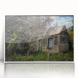 Art deco poster featuring a geometric pattern in black and white, acrylic print framed in white.