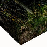 Large art black and white photograph of a derelict building on stretched canvas, ideal for bedroom wall decor.