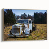 Framed canvas featuring a vintage poster art of a derelict building in black and gray tones, ideal for bedroom wall art.