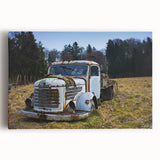 Black and white photo of a derelict building on stretched canvas, ideal for kitchen wall art.