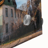 Mid-century modernist large abstract wall art in muted gray and blue tones on acrylic glass.