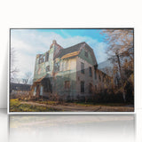 Art deco poster featuring a geometric pattern in black and white, acrylic framed, ideal for modern art wall decor.