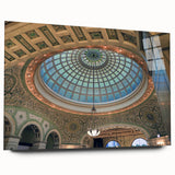 Large abstract wall art featuring overlapping geometric domes in subdued beige tones on acrylic glass.