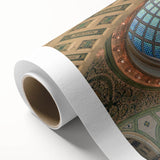 Art deco style poster featuring symmetrical domes in muted beige and cream, printed on rolled canvas.