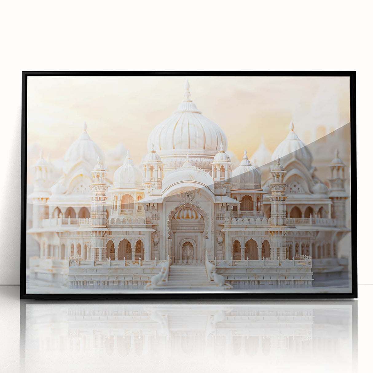 Large abstract wall art featuring overlapping geometric domes in muted earth tones, framed in black acrylic.