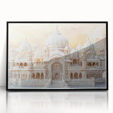 Large abstract wall art featuring overlapping geometric domes in muted earth tones, framed in black acrylic.