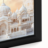 Close-up of a black wall art on framed canvas featuring colorful, textured domes in an abstract style.