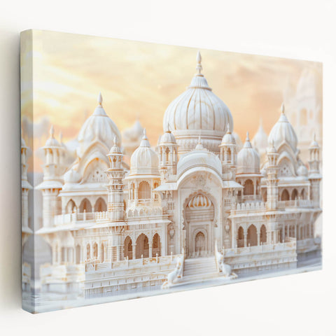 Large art featuring a series of architectural domes in muted earth tones on stretched canvas, suitable for kitchen wall art.