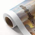 Art Deco poster featuring symmetrical domes in muted gold and ivory on rolled canvas, ideal for nursery wall art.