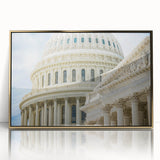 Mid-century modernist art featuring golden architectural domes on a large acrylic print.