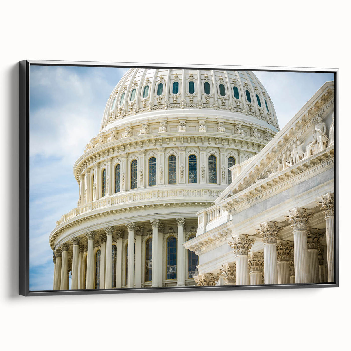 Black and white framed canvas featuring vintage poster art of architectural domes, ideal for bedroom wall decor.