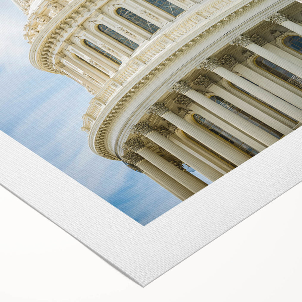 Art deco poster featuring symmetrical architecture with golden domes on a rolled canvas, suitable for dining room walls.