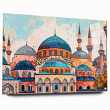 Acrylic print of large abstract wall art featuring architectural domes in muted earth tones.