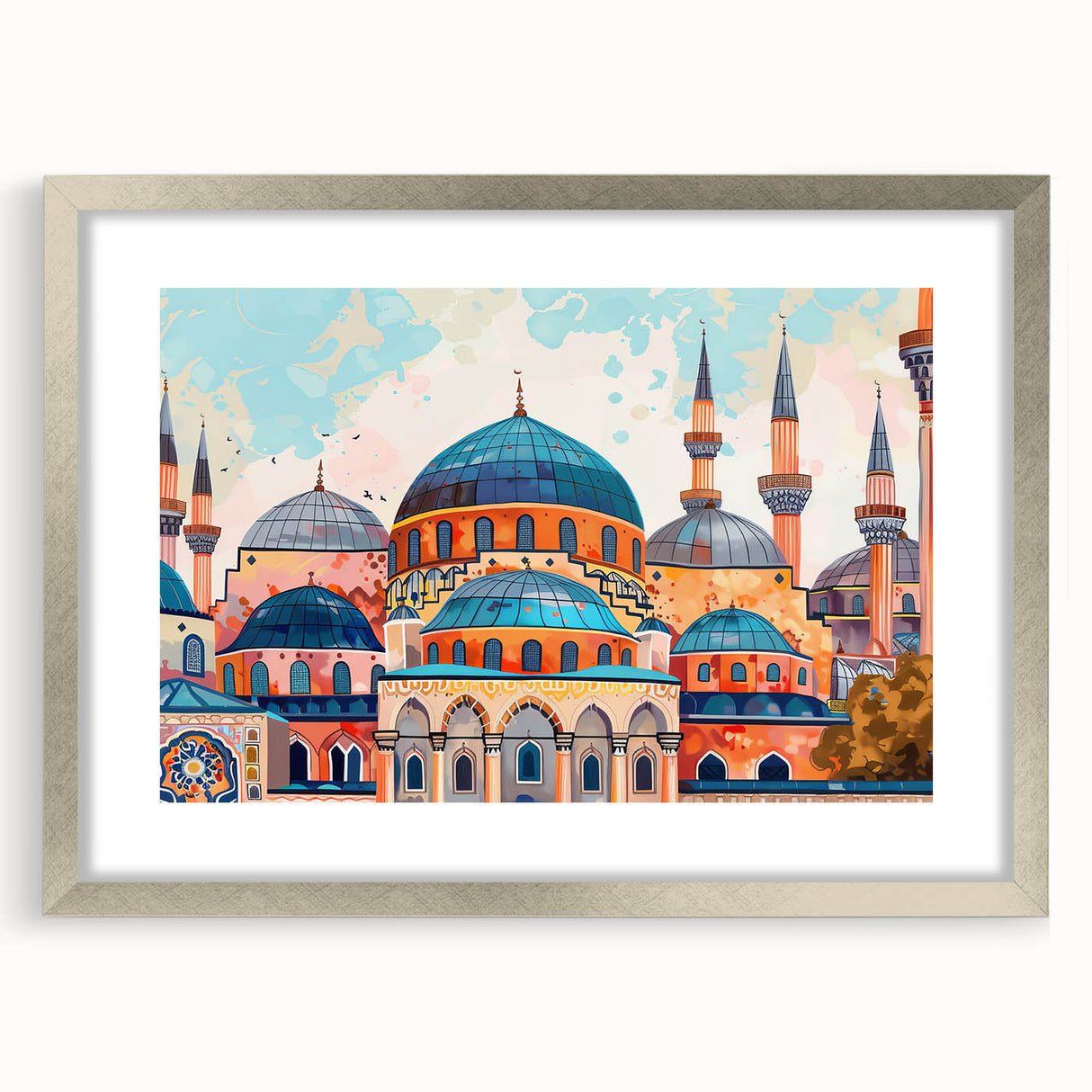 Textured art print featuring abstract design in muted earth tones, framed in silver, ideal for bedroom art.