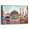 Black and white vintage poster art of architectural domes on framed canvas, suitable for bedroom wall decor.