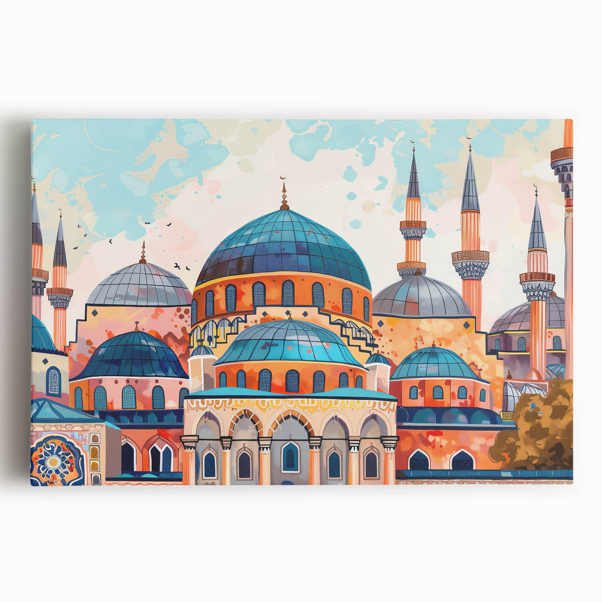 Large black and white photo of architectural domes on stretched canvas, ideal for kitchen wall art.