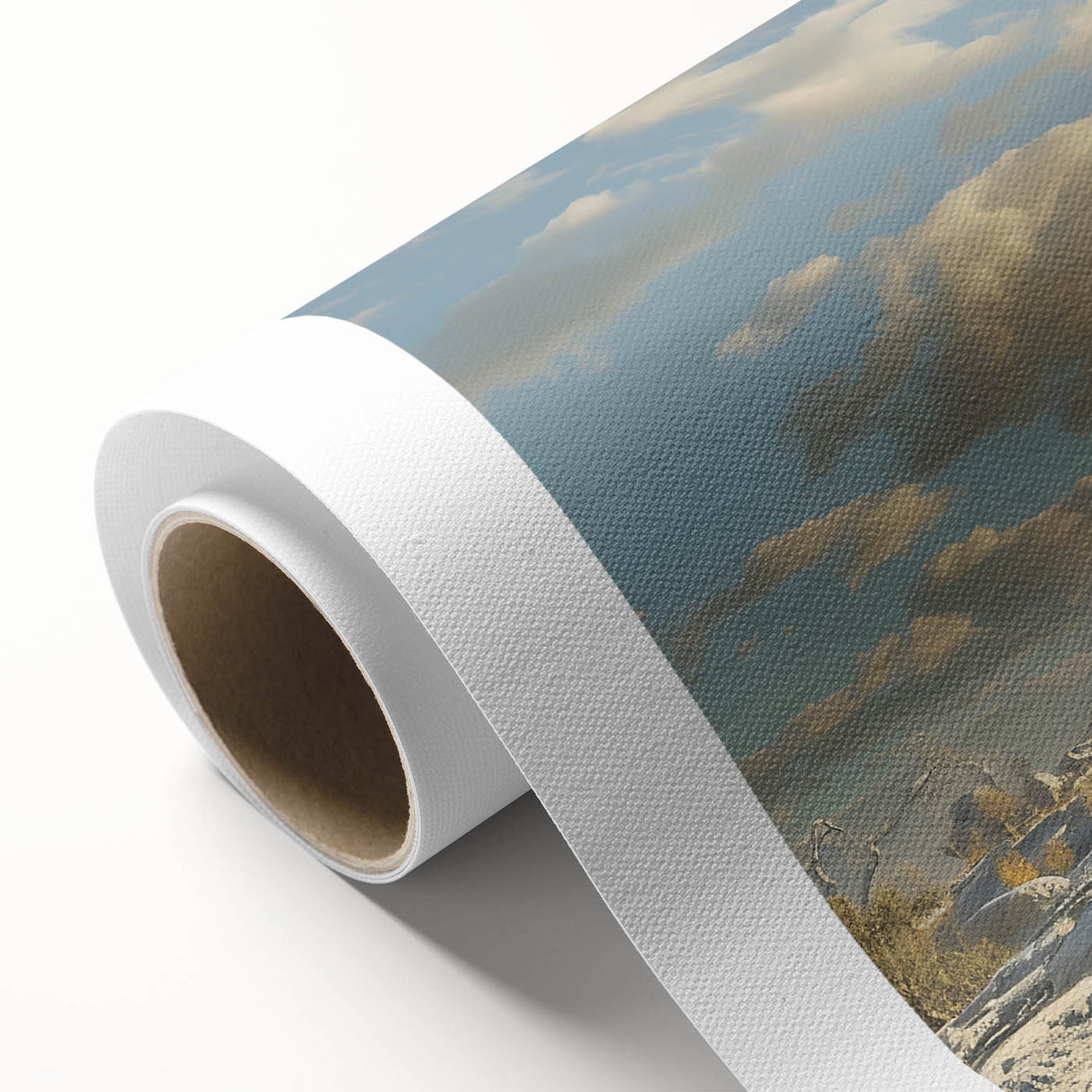 Art Deco style poster featuring architectural domes in muted gold and ivory tones on rolled canvas.