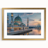 Extra large abstract art print of architectural domes in textured gold and white, framed, ideal for living room decor.