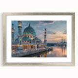Textured abstract art print featuring architectural domes in muted gray tones, framed in silver, ideal for bedroom art.