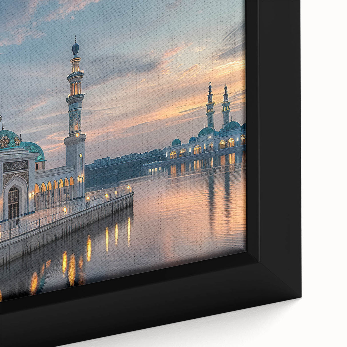 Extra large framed canvas featuring black architectural domes with colorful, textured details, ideal for living room decor.